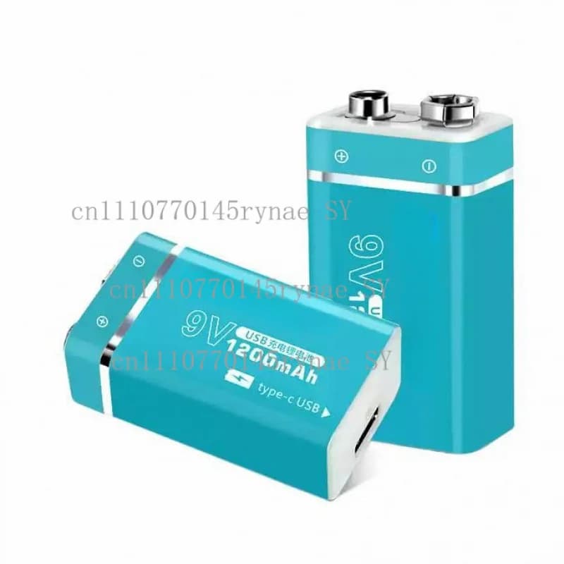 Batteria ricaricabile agli ioni di litio da 1200mAh 9V USB per allarme fumo, microfono, chitarra, multimetro, rilevatore, a lunga durata con cavo USB
