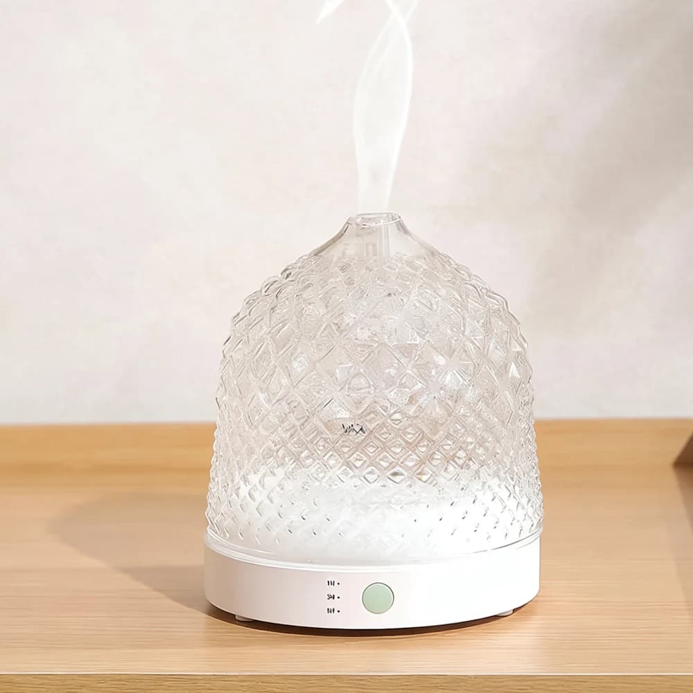 Umidificatore d'Aria Elettrico in Vetro a Ultrasuoni 200ML, Diffusore di Aromi con Luci LED, Umidificatore per Oli Essenziali per Casa