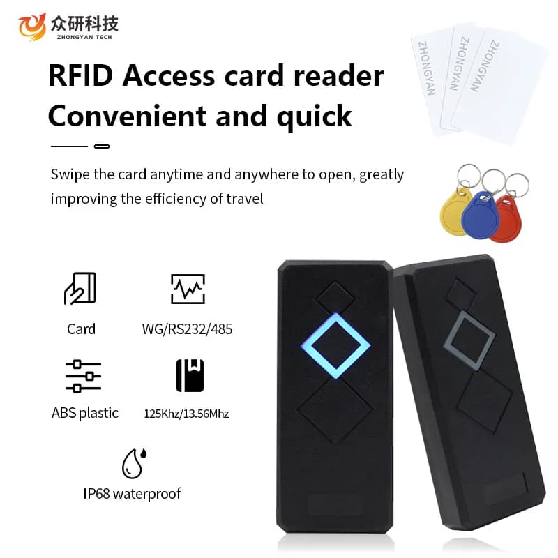 Lettore intelligente RFID senza contatto DC12V NFC impermeabile Lettore di schede di controllo accessi IC Wiegand 26 da 13,56 Mhz