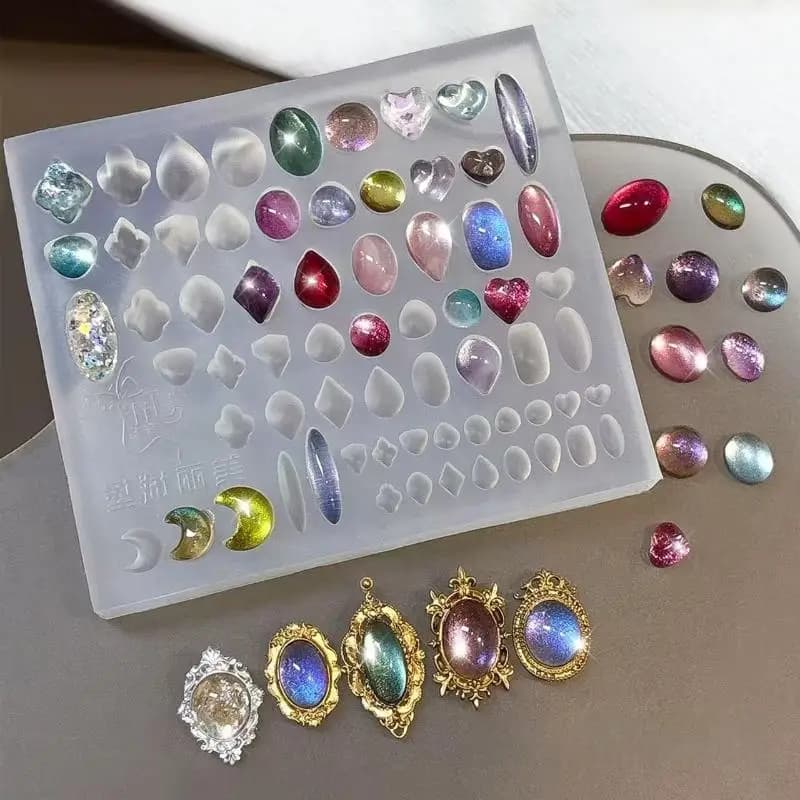 New【1Pcs Retro Picture Frame Gem Baroque Shell Carving 3D Relief Manicure Templates Nail Art Transparent Silicone Nail Mold】