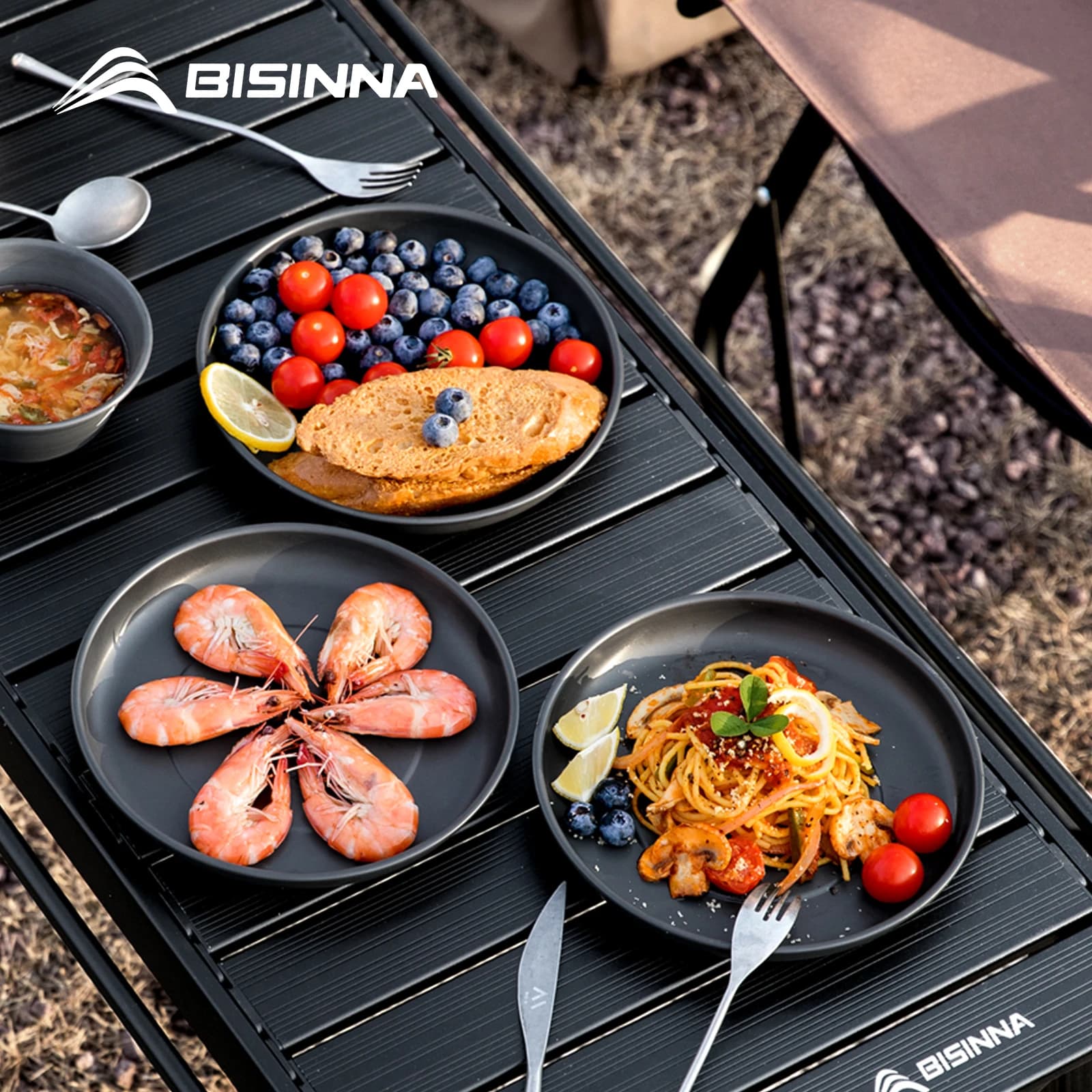 BISINNA Piatto da campeggio, stoviglie leggere in lega di alluminio, per escursioni all'aperto, picnic, forniture da campeggio