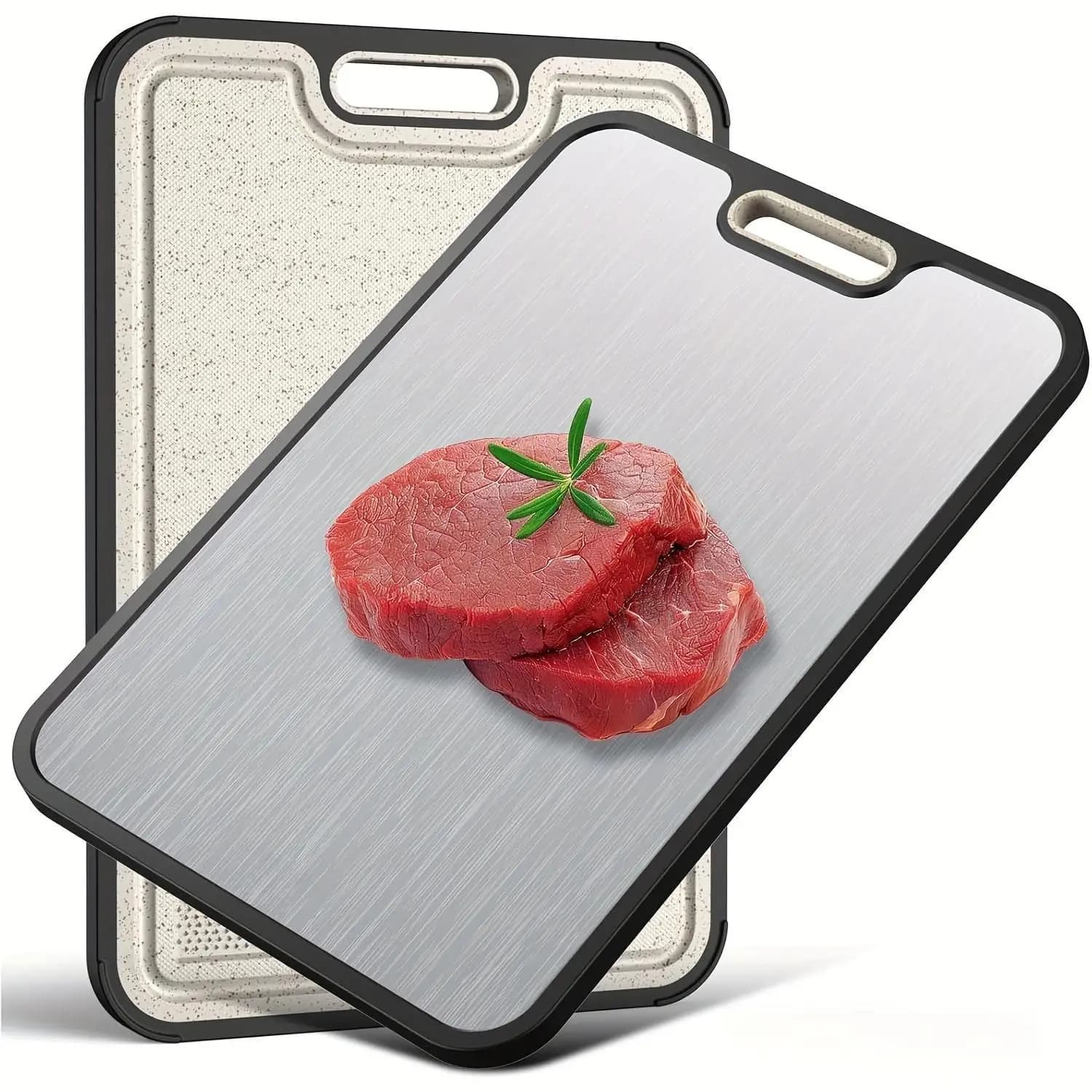 Double-sided cutting | Pure Titanium (light and durable)/big wheat PP (natural anti-slip) large size 15,2x10,4 inch