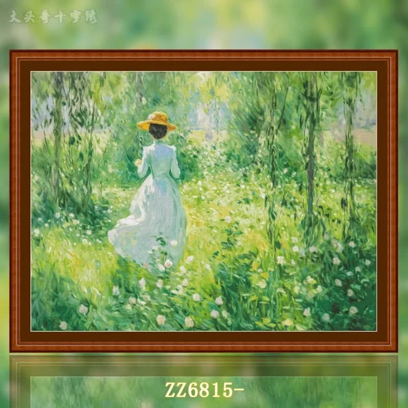 [ZZ6815- Green Mood] DIY Stamped Cross Stitch Kit for Adults 11CT 14CT 16CT Printed Canvas Embroidery Craft Needlework, Full Kit