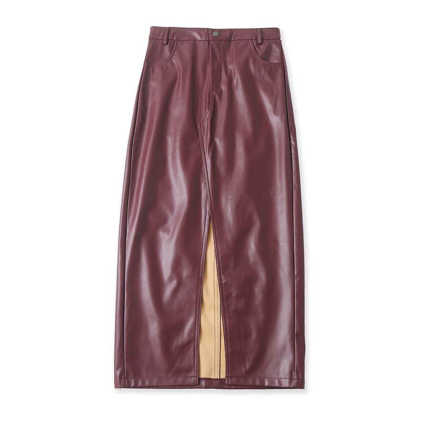 Fashionable High Waist PU Leather Skirt with Pockets Spring New Style Women's Clothing Half Body Skirts Wrap around Design