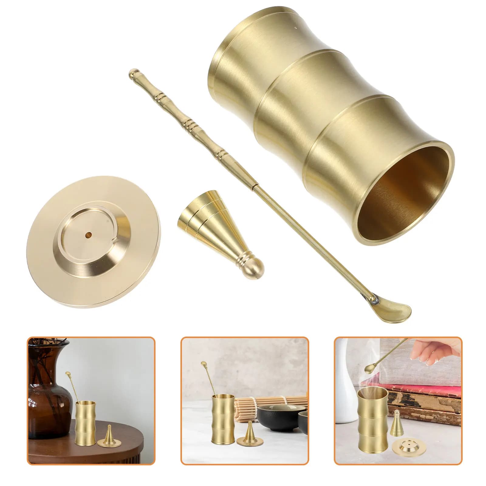 Set di 1 Kit per la Creazione di Incenso in Ottone Fai-da-te, Strumenti per Modellare Incenso in Polvere con Stampo a Cono, Cucchiaio e Contenitore per Aromaterapia e Sala da Tè