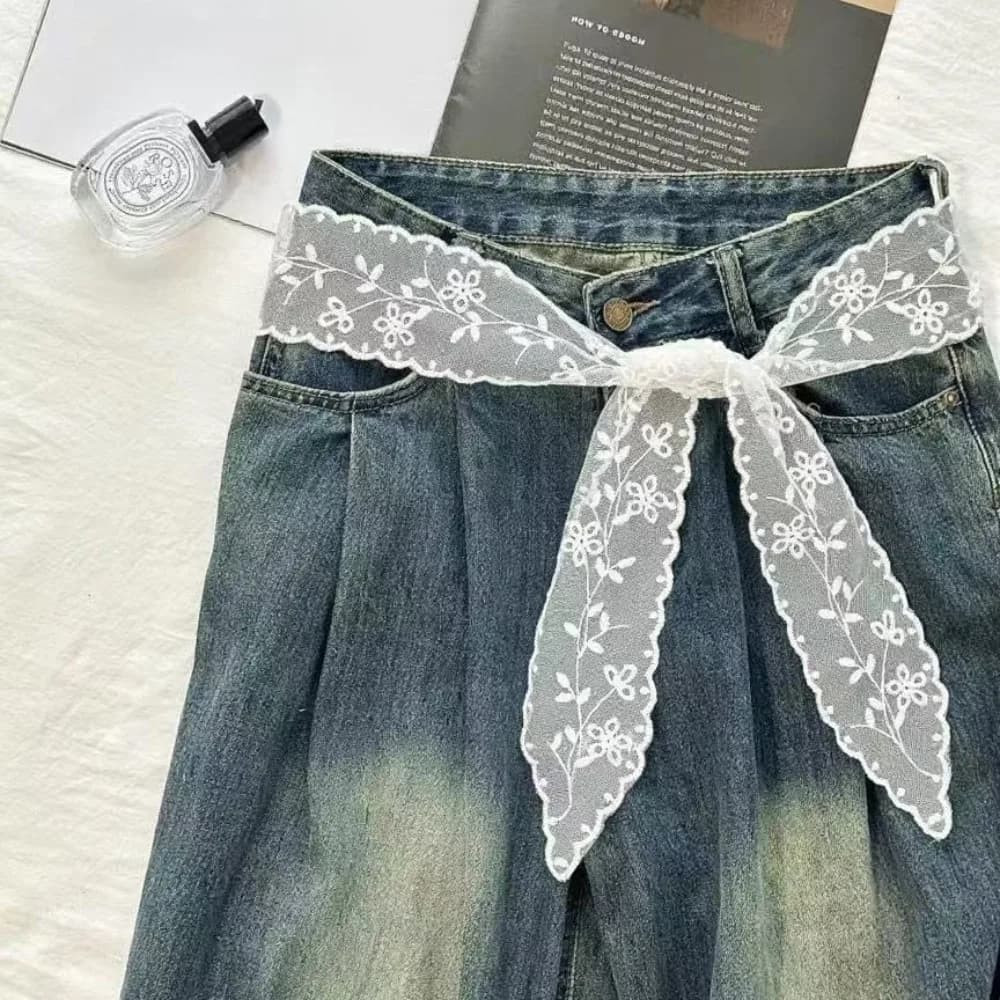 Sweet White Lace Belt for Women with Jeans Skirts Ribbon Scarf Tie Strap Belt Binding Scarf Fashion Accessories Daily Decoration