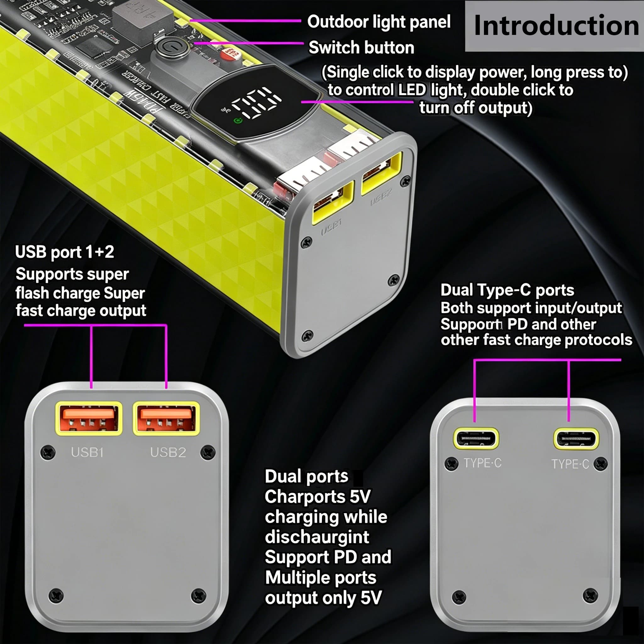 45W PD Super Fast Charging DIY Power Bank for Laptop 8x18650 Battery Case UFCS SCP VOOC QC Fast Charge Empty Shell No Battery