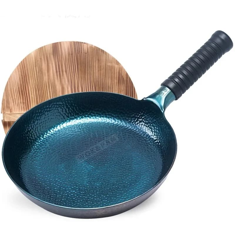 Padella in ferro battuto a mano, compatibile con l'induzione, wok cinese tradizionale pre-stagionato blu, utensile da cucina 26/28/30 cm