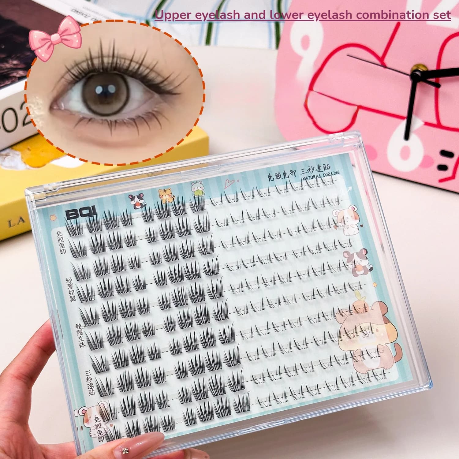 Faux eyelashes High volume eyelashes Combo set for upper and lower eyelashes Reusable natural soft without glue Self-adhesive DIY eyelashes