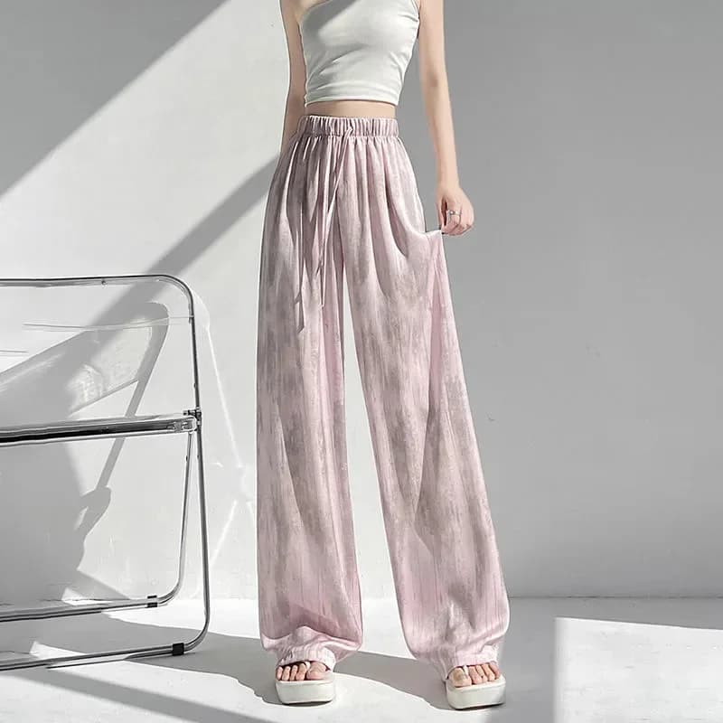 Pantaloni Larghi Estivi Casual in Seta Ghiaccio Tie-Dye Drappeggiati Anti-Zanzare da Donna