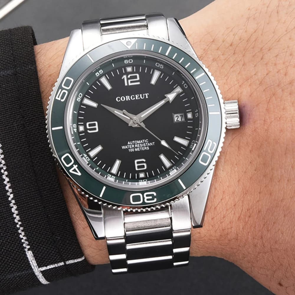 Orologi da uomo automatici di lusso Corgeut in ceramica 10bar Swim Acciaio inossidabile NH35A Orologio da uomo Orologio da polso meccanico Relogio Masculino