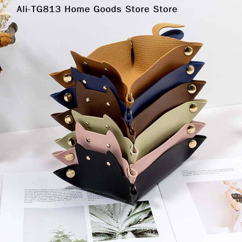 [TG813]1Pc Nordic Creative Style PU Leather Cat-shape Desktop Sundries Storage Box For Living Room Bedroom Jewelry Ornaments