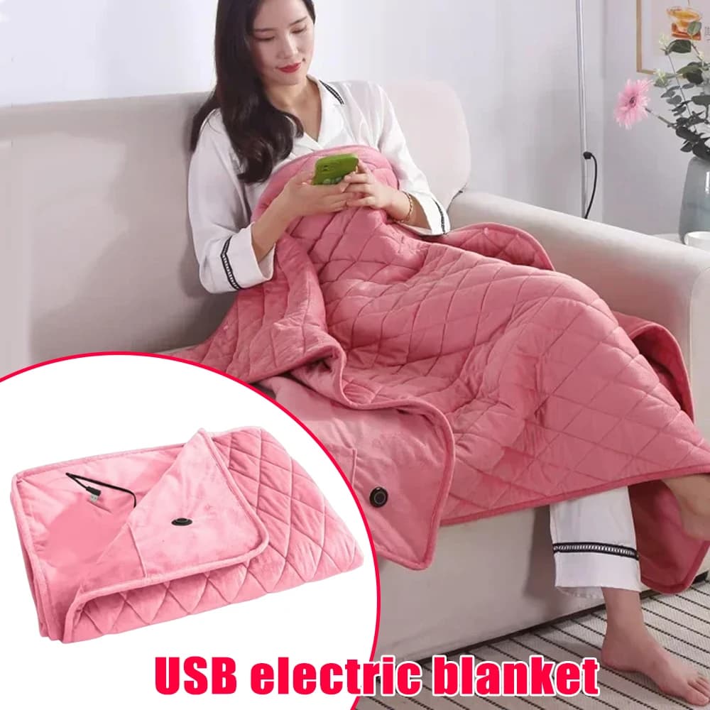 USB Fast Heating Electric Blanket 3 Adjustable Speeds Wearable Warm Throw Detachable Washable Shoulder Wrap for Home