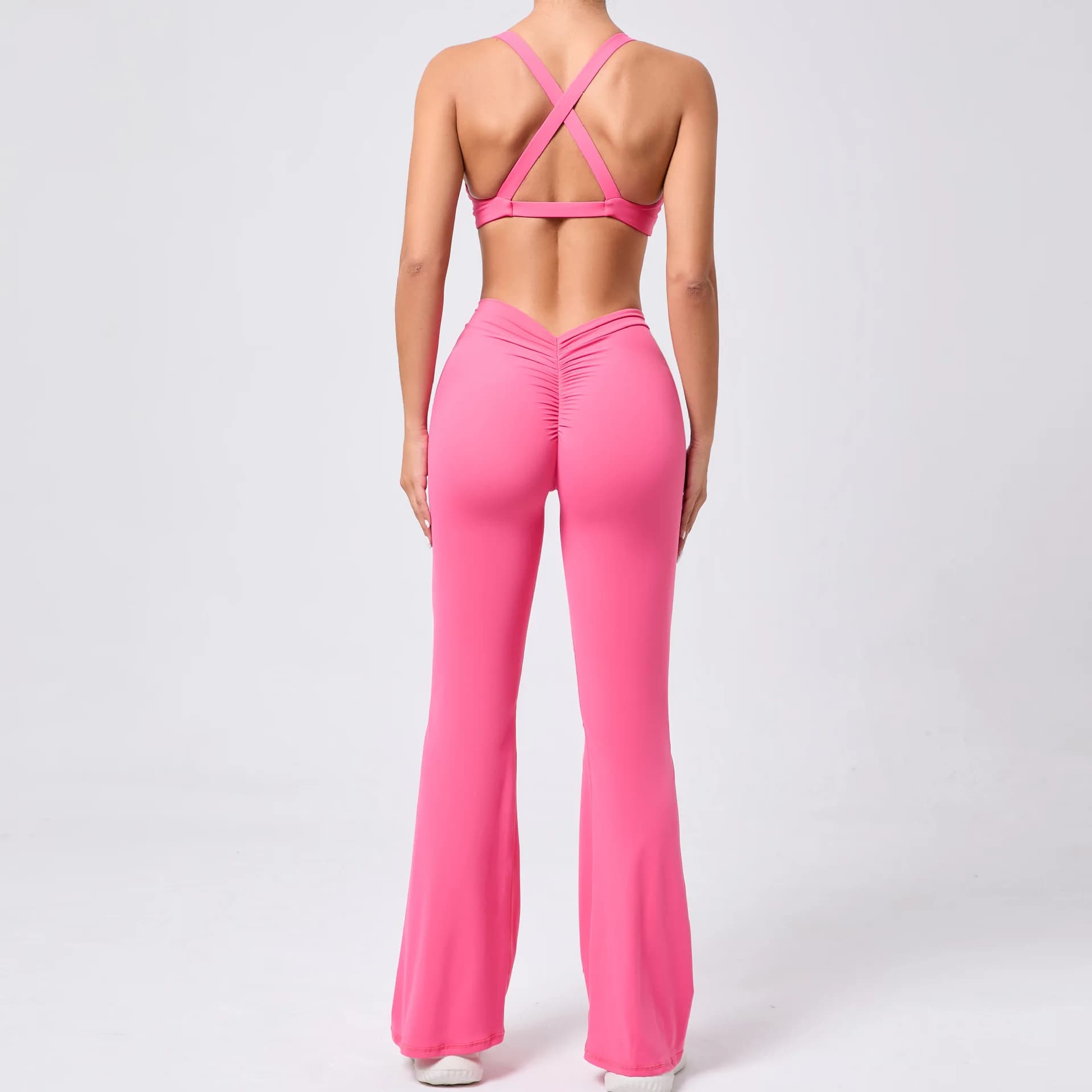 Set da yoga Set svasato da yoga Sport Fitness Pantaloni da allenamento a vita alta per sollevare i fianchi Corsa da allenamento Palestra svasata per le donne Sexy