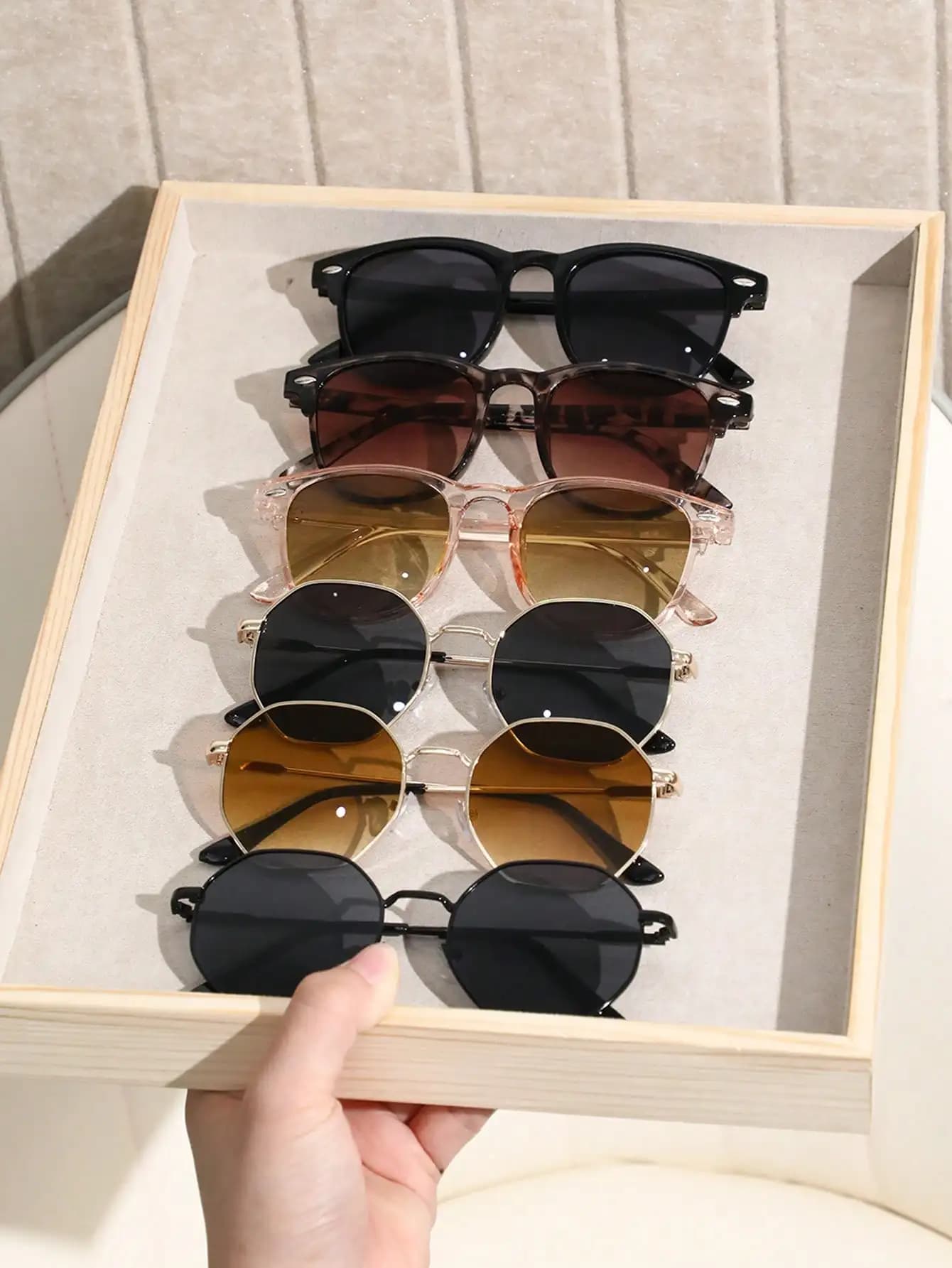6 occhiali da sole unisex con montatura geometrica in plastica e metallo, alla moda, per escursioni all'aperto e viaggi