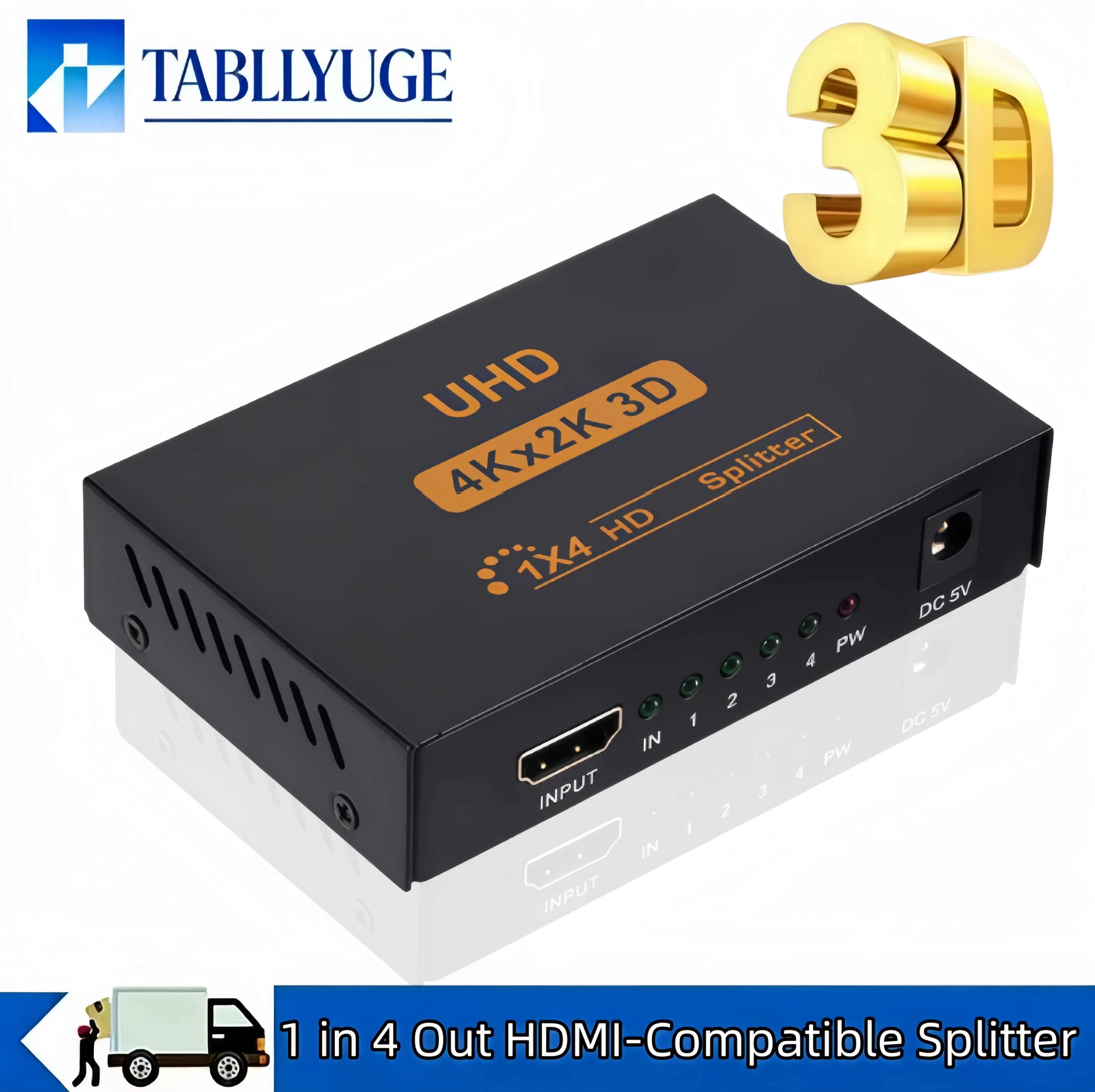 Splitter HDMI 1x4, 1 Ingresso 4 Uscite, Supporto 4K 3D HDCP, Convertitore Multi-Display per TV, Proiettore, Console di Gioco