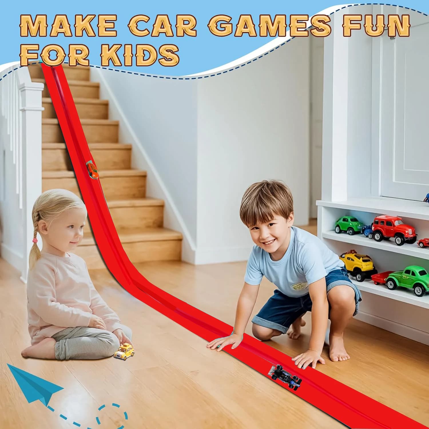 Red Track Classic Starter Set, Flexible Race Car Ramp Track for Ages 3& Up with Suction Cups Compatible with 1/64th Cars