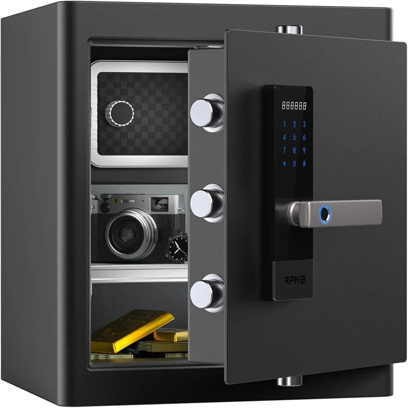 Cassaforte e serratura deluxe per la casa, cassaforte di sicurezza biometrica per impronte digitali con touch screen intelligente con prompt vocale, sblocco con un solo tocco, interno