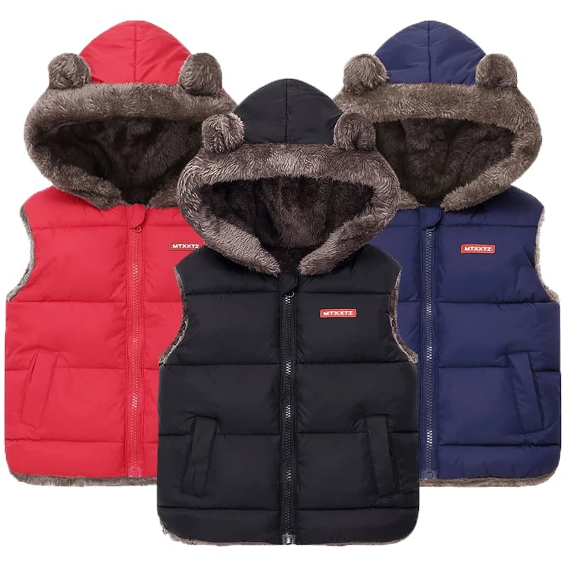 Nuovo inverno tenere al caldo ragazzi gilet moda spessa peluche colletto con cappuccio gilet per bambini 2-6 anni capispalla per bambini
