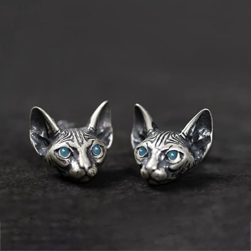 Retro Sphynx Hairless Cat Earings For Men Women Punk Gothic Hiphop Zinc Alloy Stud Earings Kitten Jewelry Unisex Creative Gift