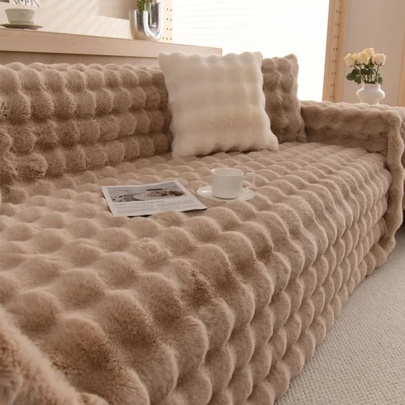 New 2025 Winter Sofa Cover Thick Plush Faux Rabbit Fur Non-slip Couch Throw Warm Cozy Sofa Protector