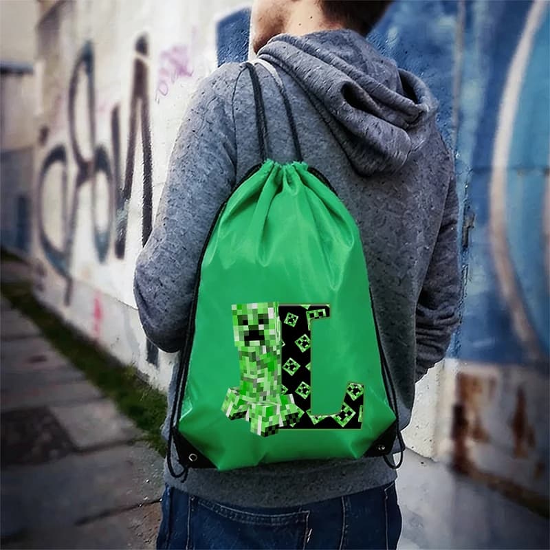 Cartoon Minecrafted Polyester Drawstring Backpacks Anime Printed Shopping Bag Men Women Fitness Swimming Fashion Storage Handbag