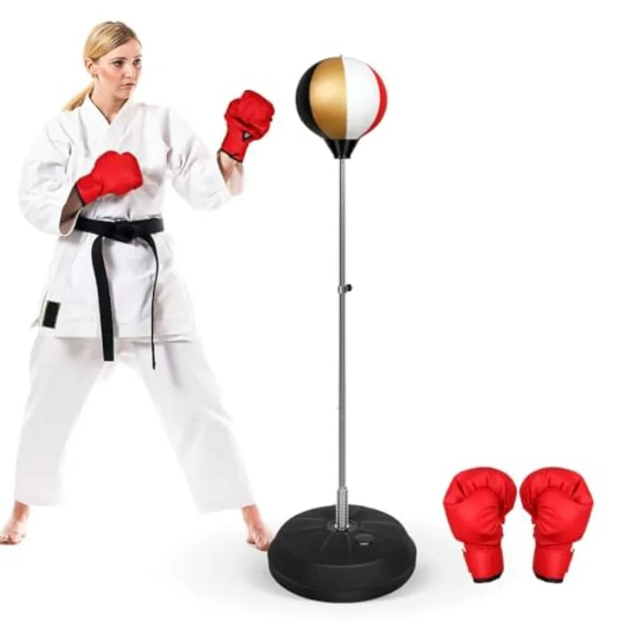 Sacco da Boxe Speed Ball con Guanti, Sacco Fitness per Riflessi per Adulti, Allenamento MMA, Rosso Oro
