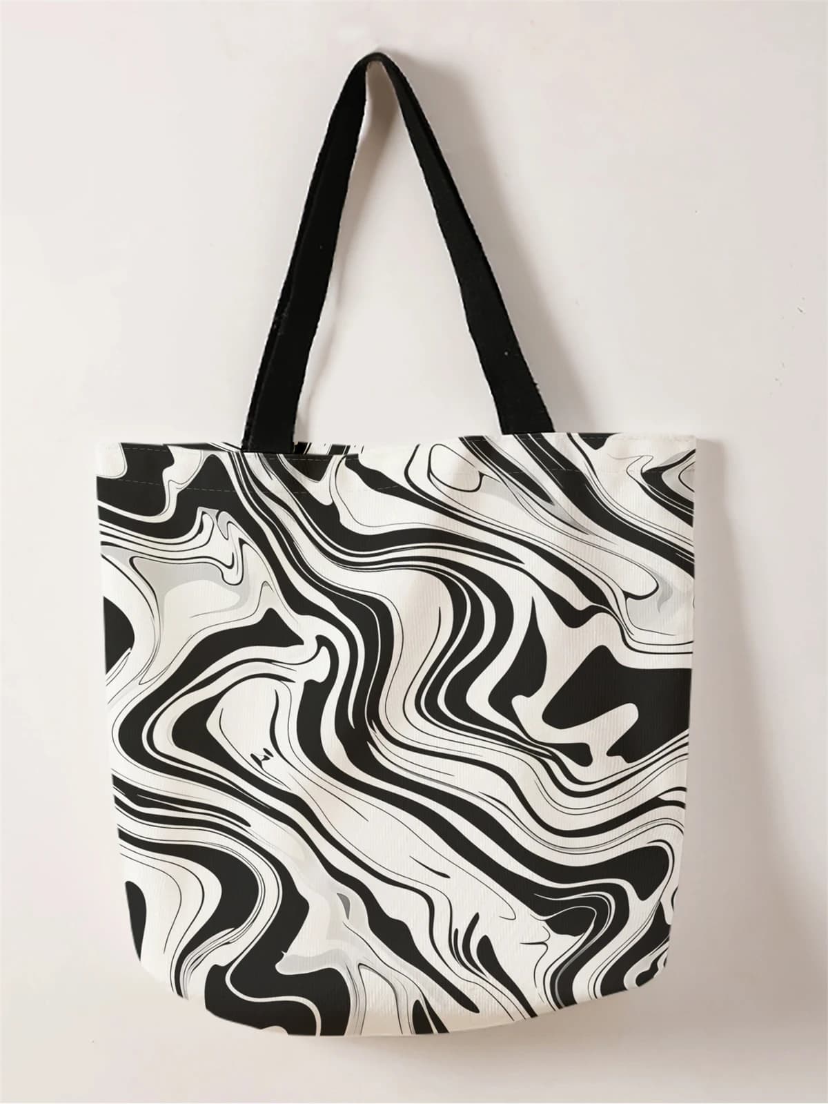 1 pezzo, borsa in bianco e nero, borsa alla moda riutilizzabile, borsa multifunzionale, borsa shopping in tela stampata