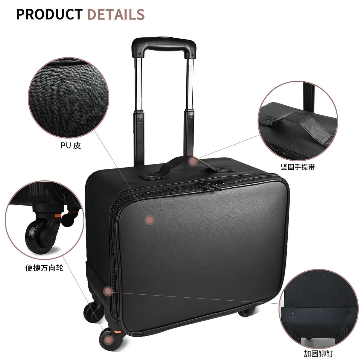 Custodia da viaggio per trucco 2 in 1, organizer per cosmetologia, con ruote staccabili, vassoi sollevabili, borsa per pennelli e portaoggetti per strumenti per capelli/chiodi