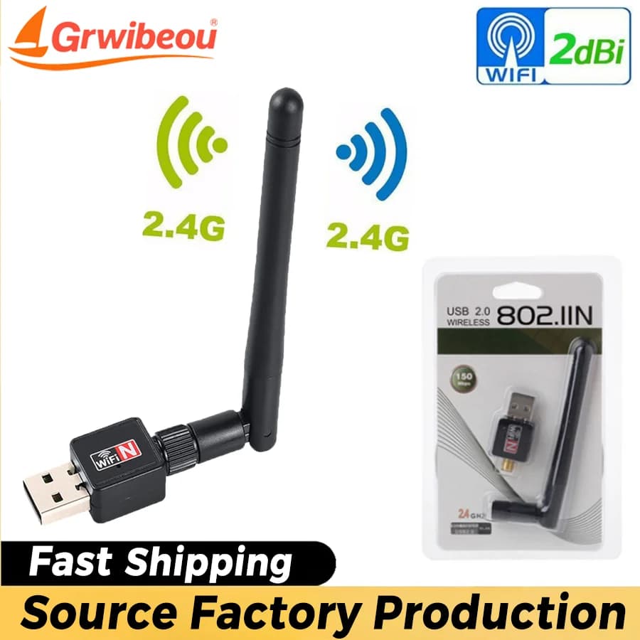 Grwibeou Adattatore WiFi USB wireless Dual Band 150Mbps Scheda di rete wireless Adattatore antenna Ricevitore WiFi Trasmettitore WiFi Dongle
