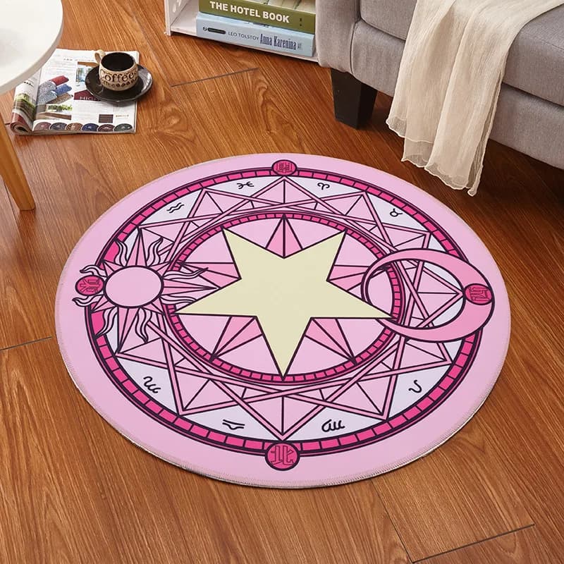 Tappeto rotondo 60x60cm Anime Card Captor Sakura Magic Circle, tappeti per interni, decorazione per la stanza, tappetini antiscivolo, regali di compleanno