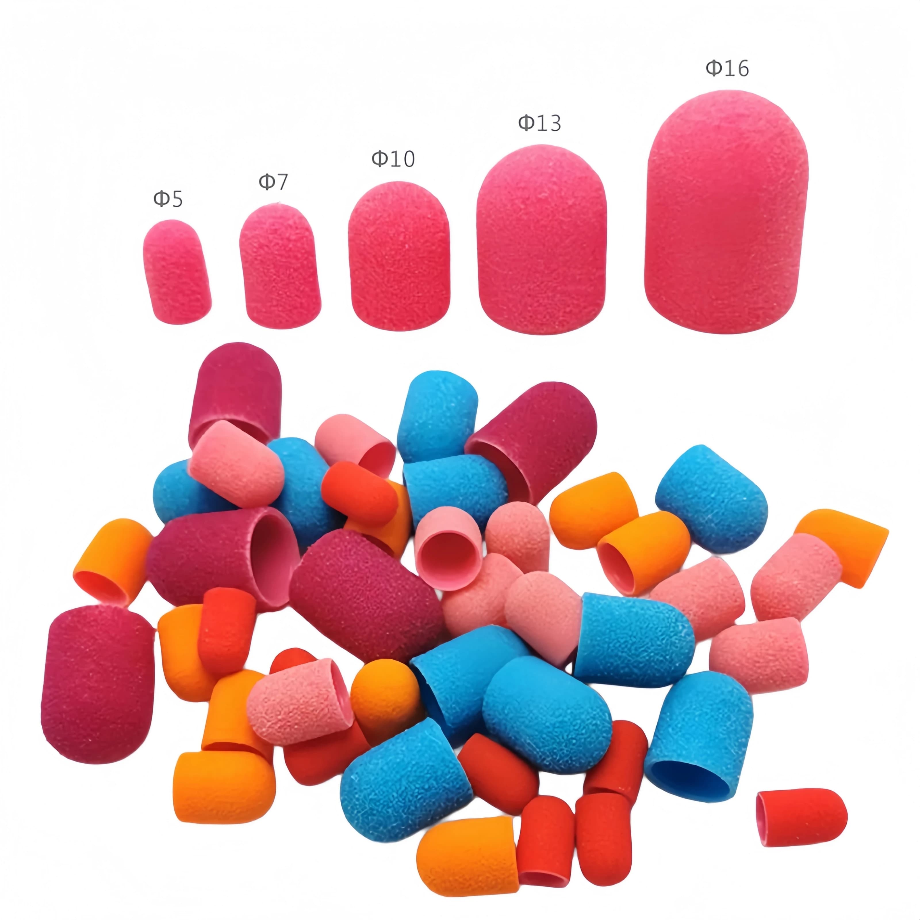 50 pieces of plastic abrasive caps – Nail drill accessories for pedicure, polishing, removal of the cuticles of the feet, with rubber grip.