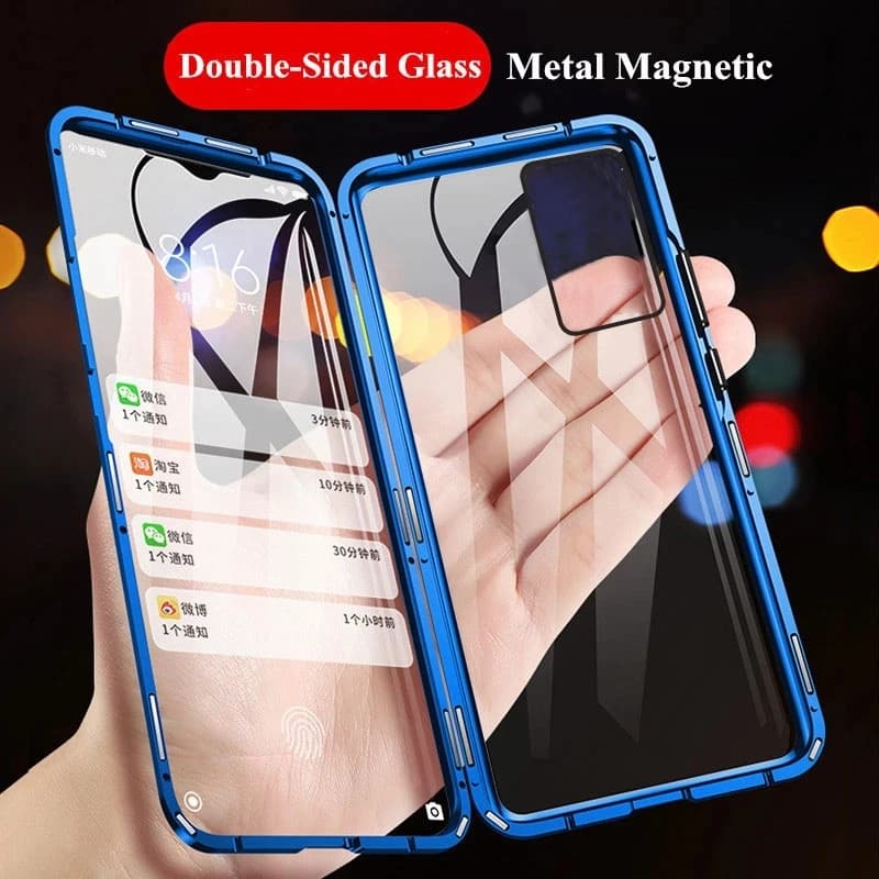 360 ° Custodia per telefono in metallo a protezione completa con vetro magnetico a doppia faccia e chiusura a scatto per Samsung S26 Ultra S24 S22 S23 S25 Ultra / Serie