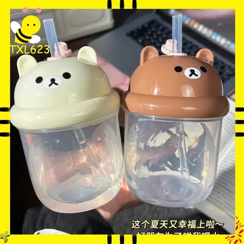 Rilakkuma Straw Cup 450ML Portable Water Cup DIY Sticker Student Summer Large Capacity Anti-Fall PPSU Milk Coffee Cup Cute Gift