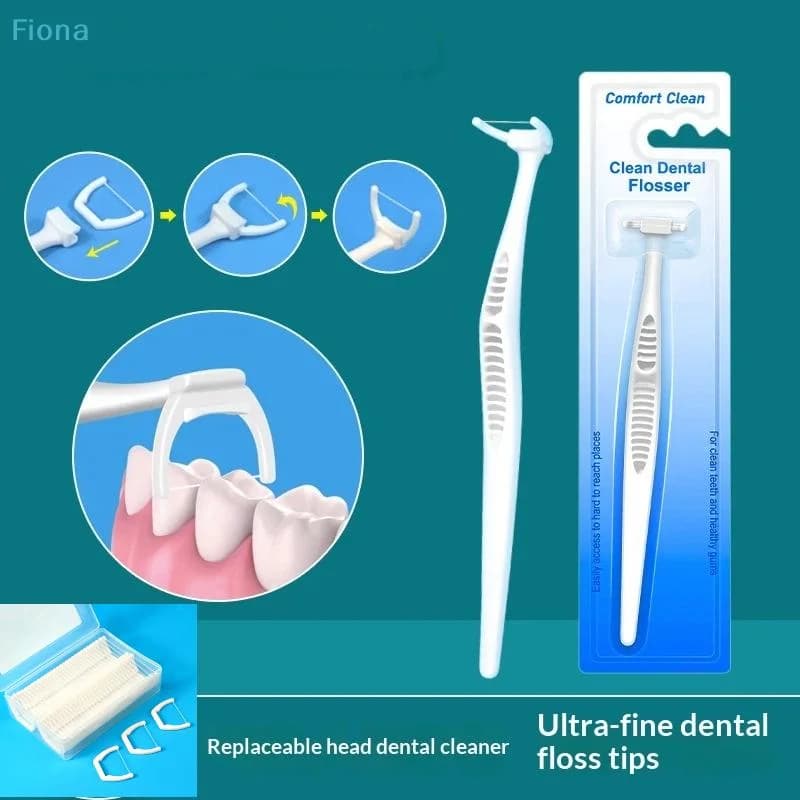 ✔Replaceable Head Dental Flosser, Ultra-Fine Reusable Floss Handle with Refill Heads for Teeth Cleaning