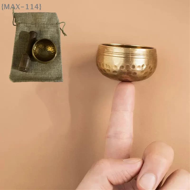 Mini Handmade Tibetan Brass Singing Bowl, Portable Meditation Bowl for Yoga & Sound Healing, Stress Relief Gift
