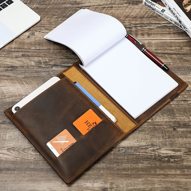 Custodia portadocumenti in vera pelle P+ per iPad, cartella da viaggio, cover per tablet