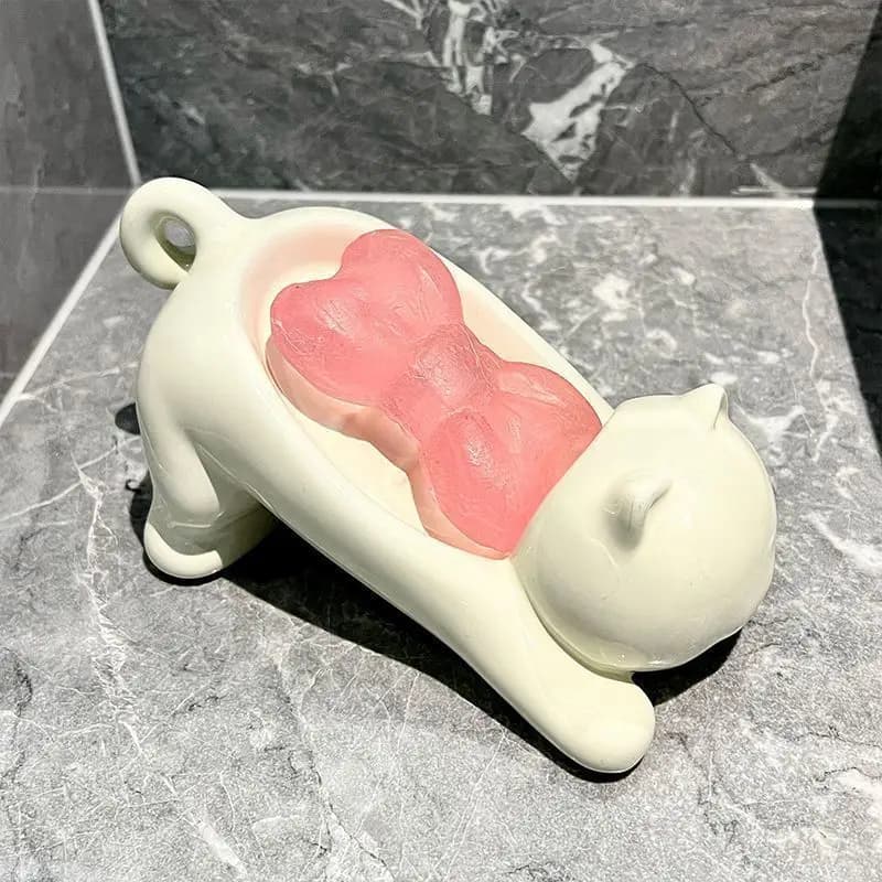 Cute Cat Drain Soap Holder Container Smooth Plastic Toilet Soap Dish Case Tray Bathroom Accessories Washroom Tools Home Decor