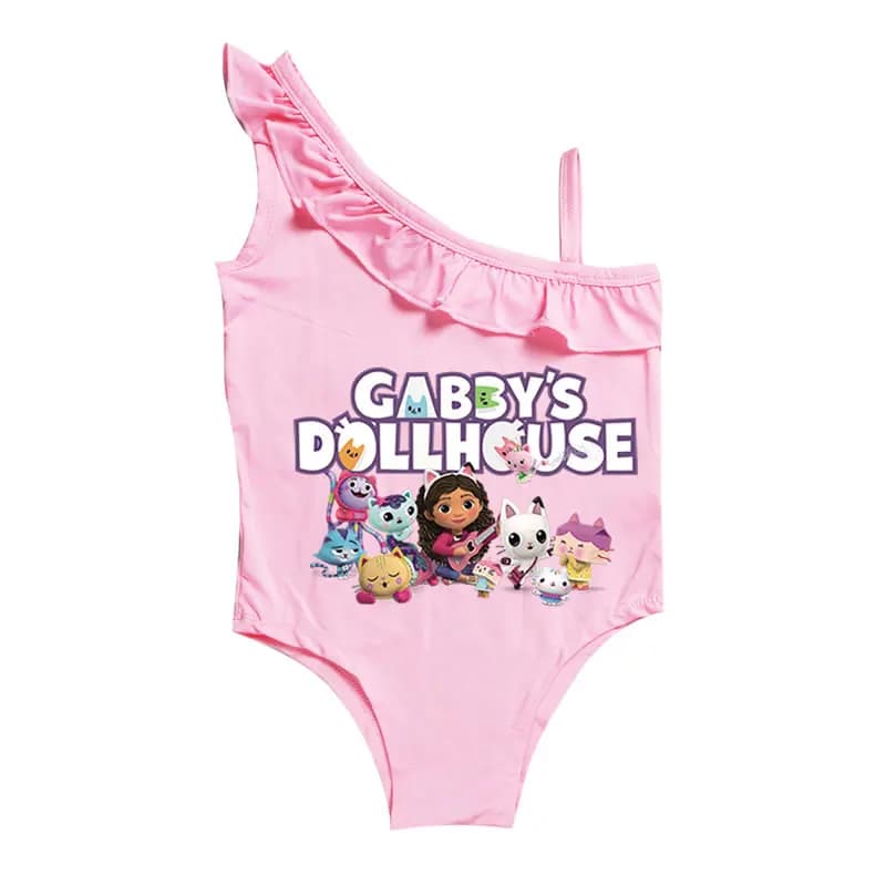 Costume da bagno estivo 2026 Gabby's Dollhouse per bambina, bikini con volant a tema cartone animato Gabby Doll House per bambini