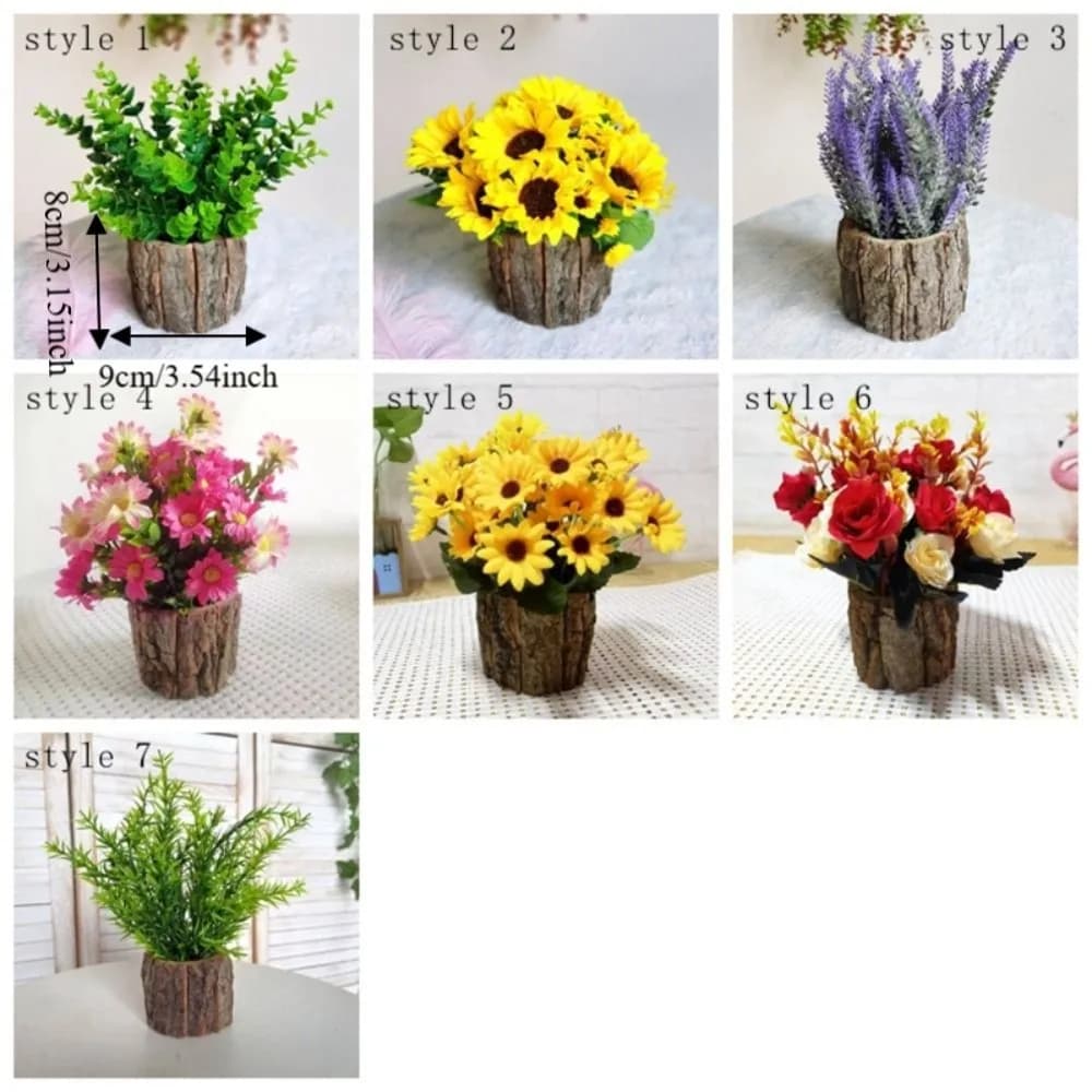 Natural Appearance Artificial Green Plant Realistic Plastic Bark Cup Flower Pot Handmade Bark Bucket Decoration Party Supplies