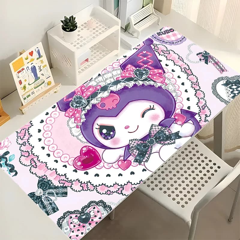 Mouse pad 90x40cm Kuromi rubber, large desk mat for gamer, computer keyboard mat, gaming accessories PC, rug with reinforced edge.
