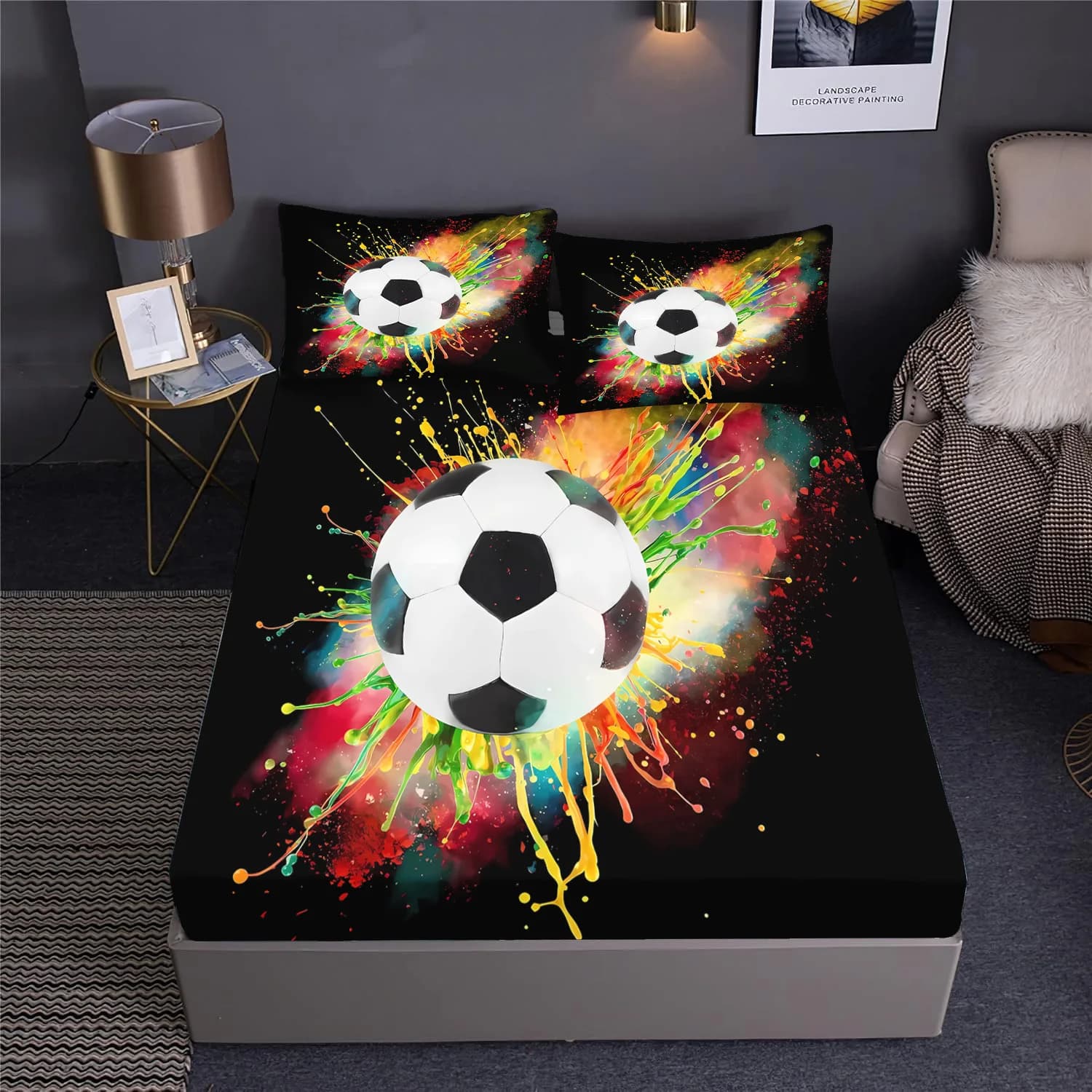 Set di biancheria da letto con lenzuolo con angoli anime da calcio, adatto per bambini e adulti, copri letto king size, lusso completo