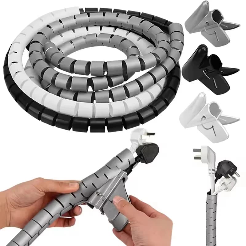 Clip flessibili per organizer per cavi a spirale, tubo di stoccaggio, protezione per cavi, avvolgicavo, scrivania, ordinato, accessori, strumenti, 1 m