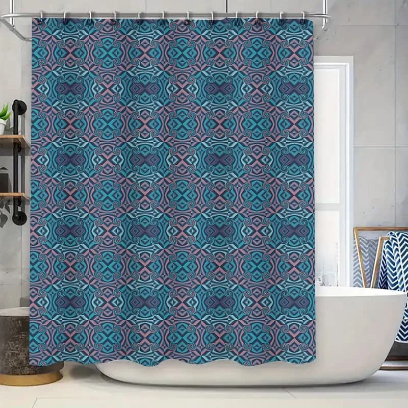 Copertura decorativa per tappetino da bagno con tenda da doccia geometrica blu rosa per tessuto impermeabile da bagno