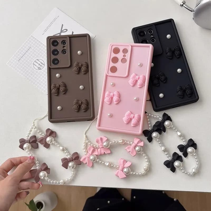 Papillon Perla Catena Corda Cassa Del Telefono Per Samsung Galaxy A10 A20 A30 A50 A50S A30S A70 A750 A7 2018 A71 A51 A31 A11 A01 Copertura Morbida
