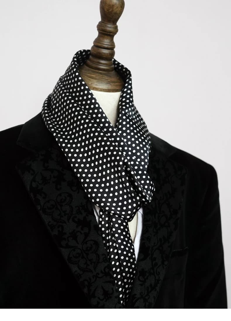 Sciarpa da uomo 100% seta a pois doppio strato fazzoletto da collo lungo cravatta blu nero traspirante e confortevole