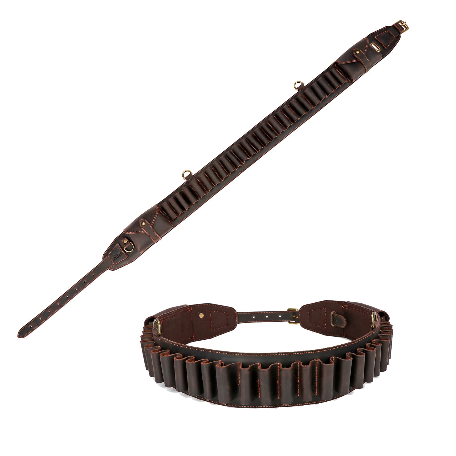 Accessori da caccia Tourbon Cartucce per bandoliera per pistola calibro 12 Cintura Porta munizioni in vera pelle marrone con tasca