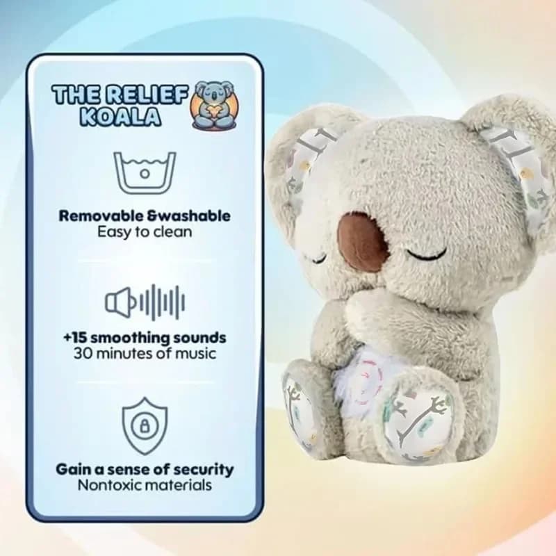 *Auto per il sonno in peluche Koala coccoloso con luce notturna a bagliore morbido Musica calmante e respiro simulato Giocattoli confortanti per il comfort della buonanotte