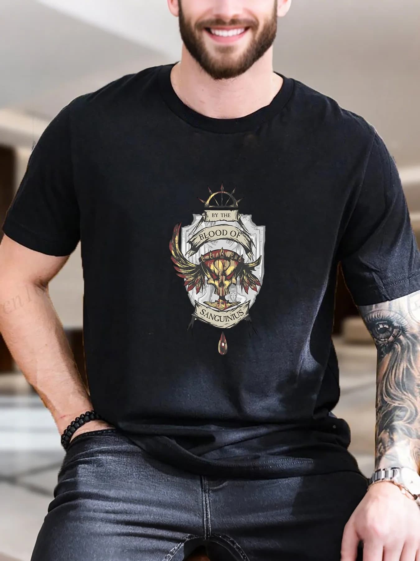 T-shirt da uomo alla moda divertente vintage di vendita calda del peso pesante del sangue di Sanguinius di nuovo arrivo