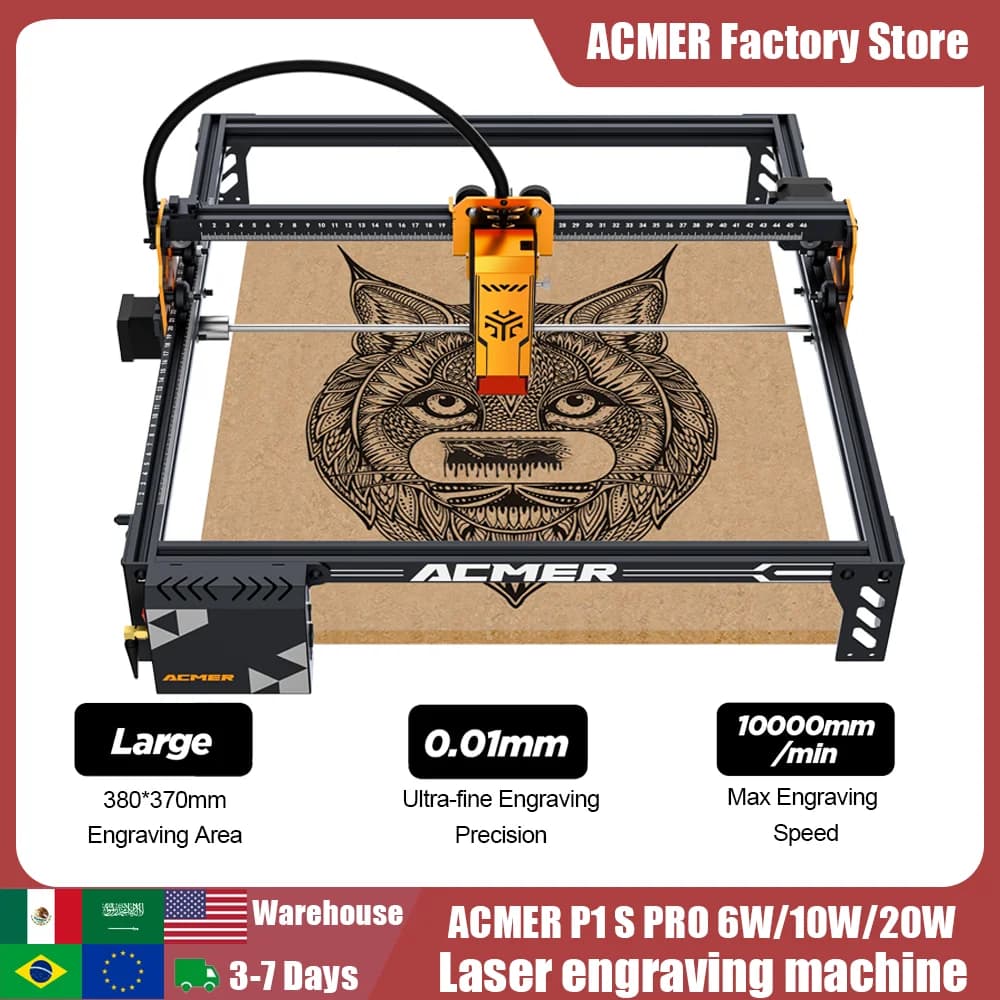 Laser Engraver ACMER P1 S PRO 6W 10W 20W, DIY laser engraving and cutting machine for wood, logo, painted metal, acrylic, glass, leather